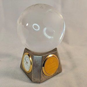 Humber College 35 Years of Service Glass Globe Clock Thermometer Hygrometer Desk